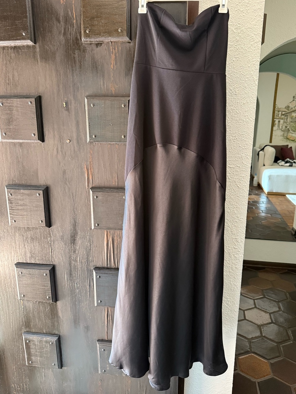 Lulu's Black Strapless Maxi Dress with Draped Bodice